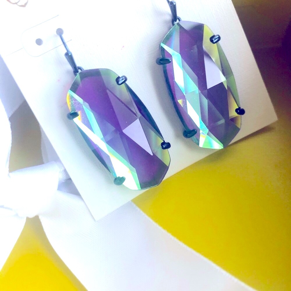 NWT RARE & Retired Kendra Scott Esme Earrings Navy Gunmetal & Indigo Dichroic! - Picture 13 of 16